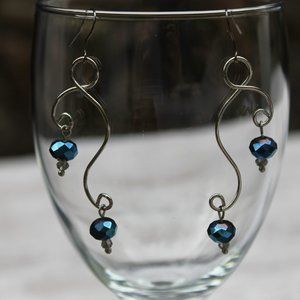 Free-form Dark Blue Austrian Crystal Dangle Earrings